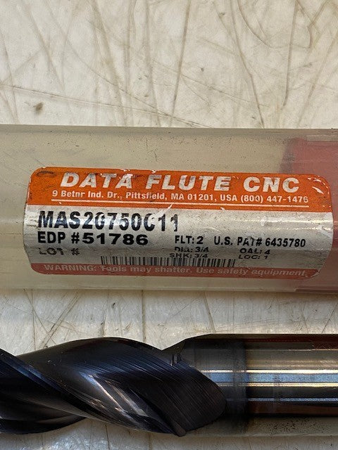 DATA FLUTE MAS20750C11 EDP 51786 C11 3/4 DIA 1" LOC FLUTE CARBIDE END MILL