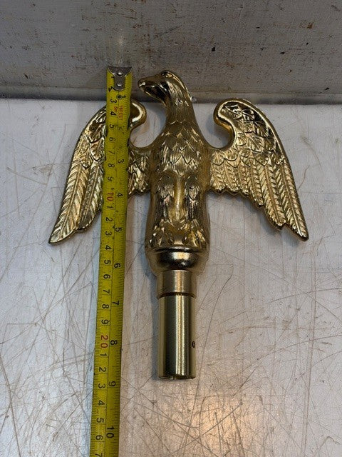 Gold Color Finished Metal Perched Eagle Flagpole Ornament Finial 9" x 7"
