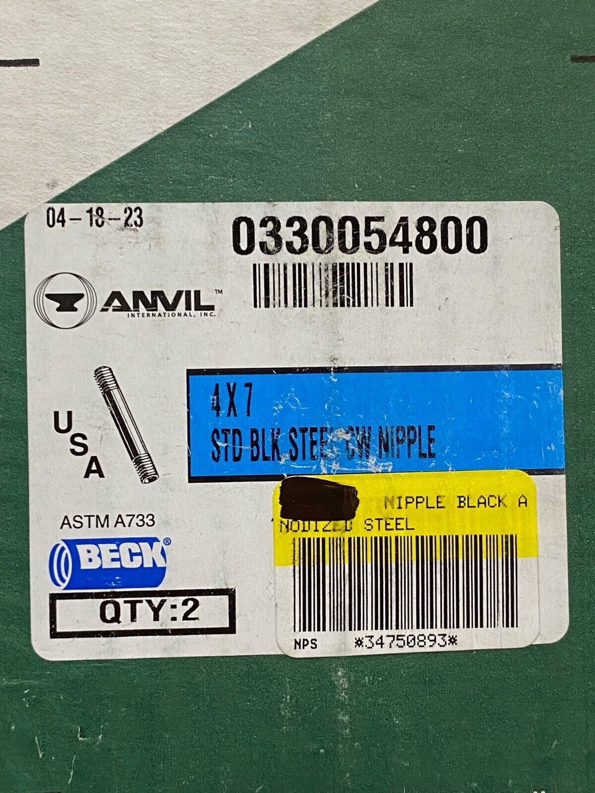 2 Quantity of ASC Pipe Nipples Black Anodized Steel 4"x7" 0330054800 (2 Qty)