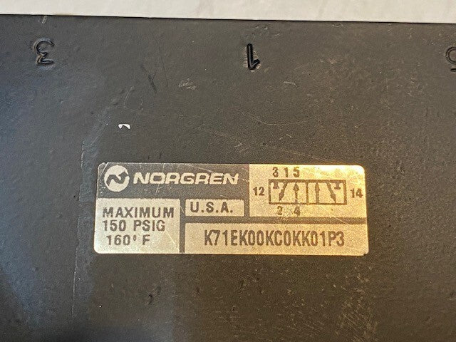 Norgren Nugget Air Control Valve K71EK00KC0KK01P3 Max 150 PSIG 160 Degrees F