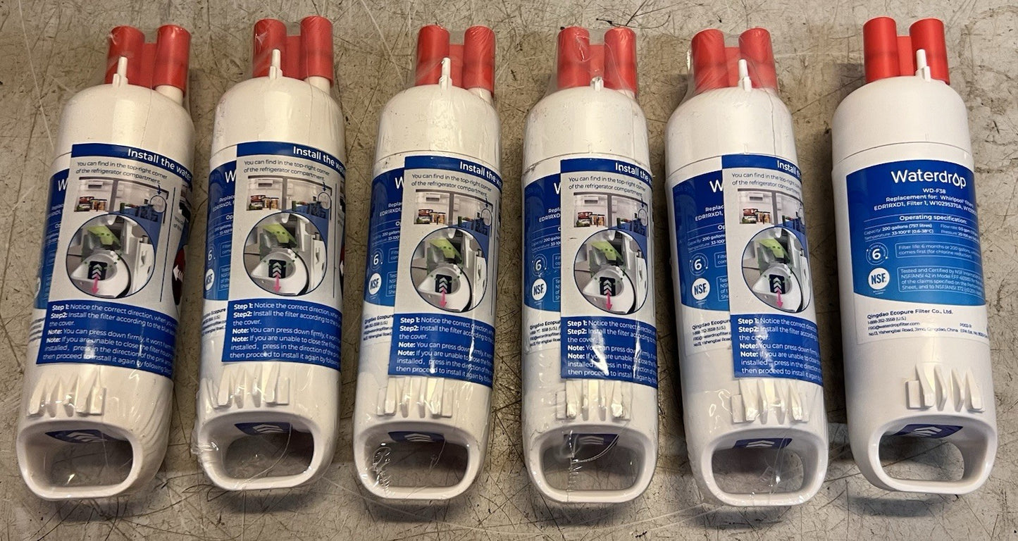 6 Quantity Waterdrop WD-F38 Refrigerator 200 Gallon Carbon Block Water Filters