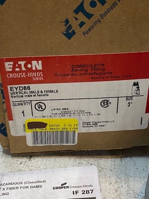 Eaton EYD86 3" Vertical Male & Female Conduit Fitting w/ Drain