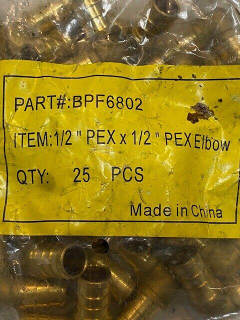 25 Pieces 1/2" PEX x 1/2" PEX Elbow BPF6802
