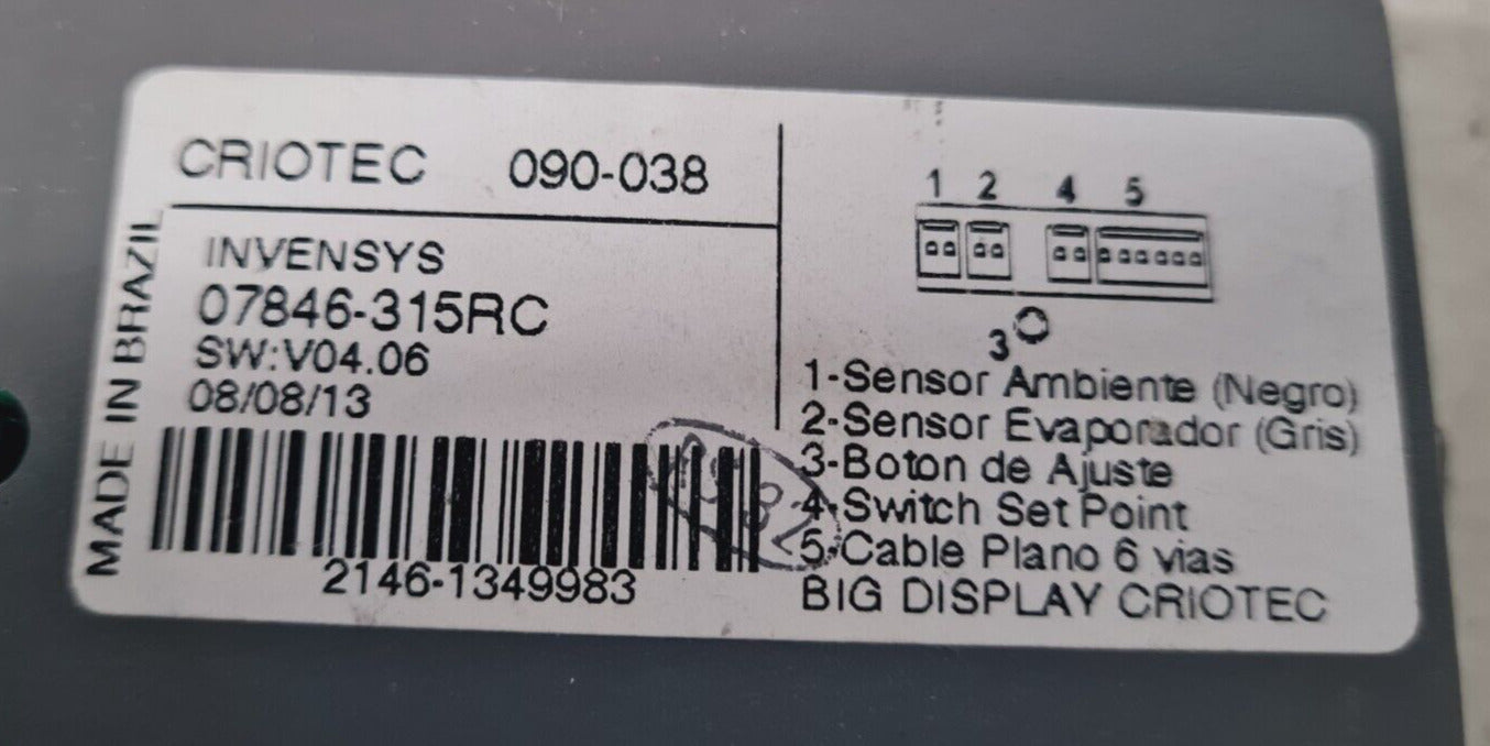 CRIOTEC Display Module 090-038 | INVENSYS 07846-315RC | SW:V04.06 | 2146-1349983