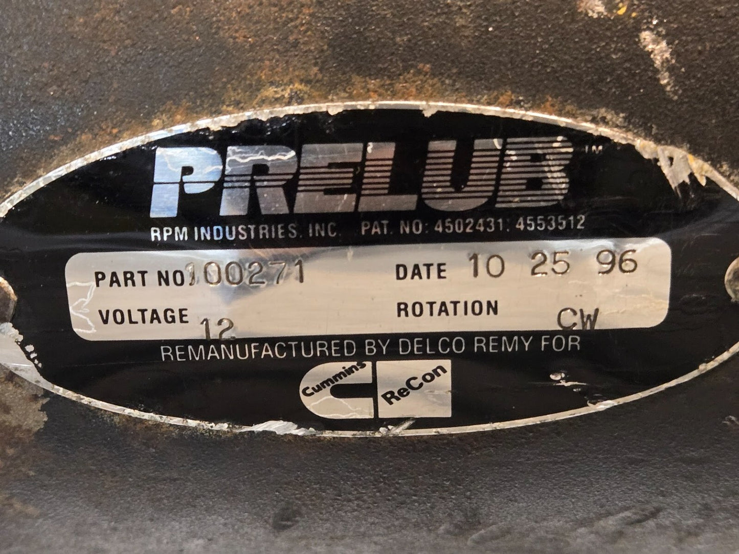 Prelub 100271 Direct Drive Starter for Cummins | 1988451 | CW Rotation | 12 V