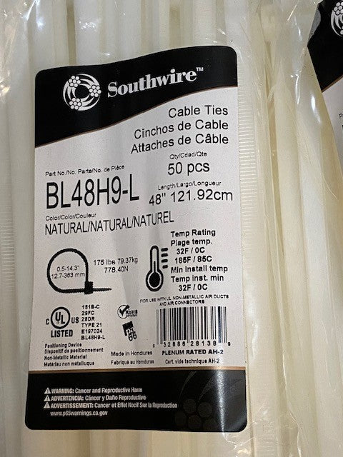 3 Bags of Southwire Cable Ties BL48H9-L 48" Long 50pcs (150 Pcs Total)