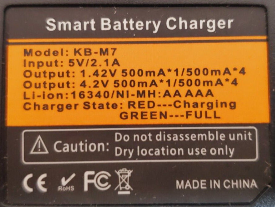 Smart Battery Charger KB-M7 | 123A+4 | X002CTJ7P7 5V/2.1A | 1.42V 500mA  1/500mA