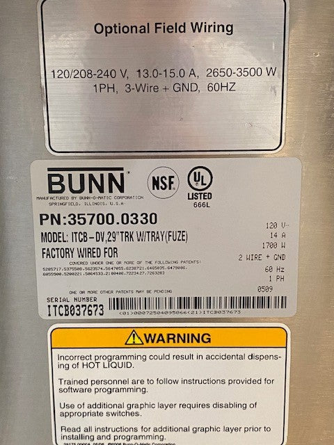 Bunn Infusion Series Commercial Coffee & Tea Brewer 35700.0330 Model ITCB-DV