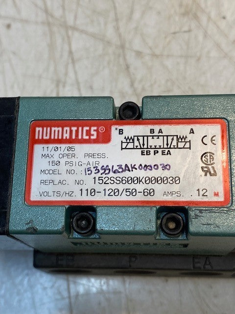 NUMATICS 153SS63AK000030 3 Position 4-Way Closed Center Solenoid Valve