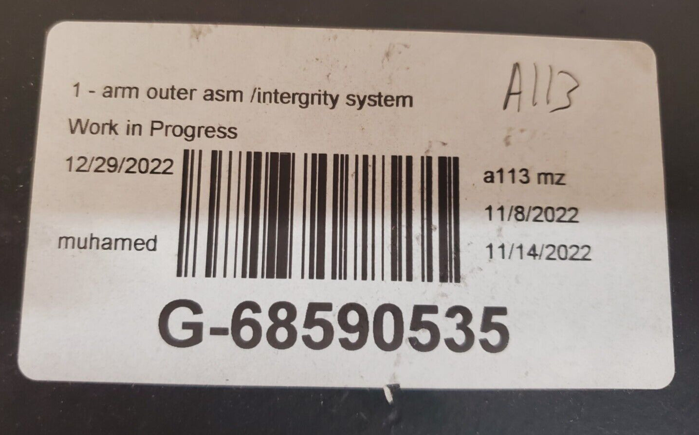 Integrity Parts System Arm Outer ASM 100116-001 | 093687 HO31 | G-68590535