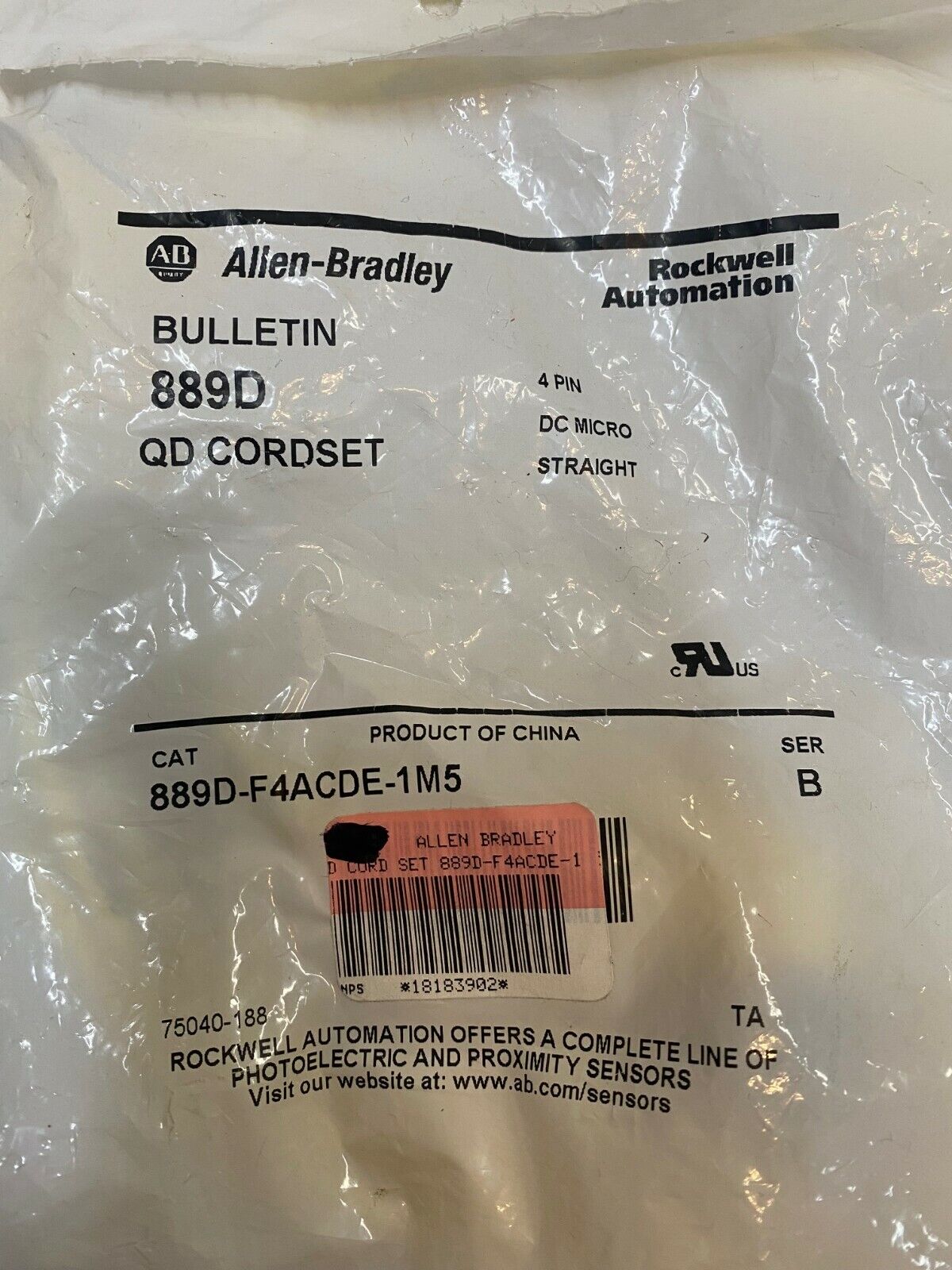 Allen Bradley QD Cordset 889D-F4ACDE-1M5 4 pin DC micro Straight