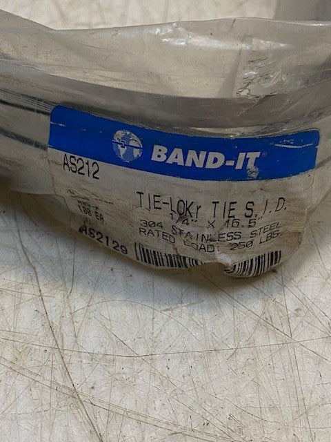 Bag of 100 Band-It AS2129 Tie-Lok Ties Stainless Steel 1-4" x 16.5" AS212