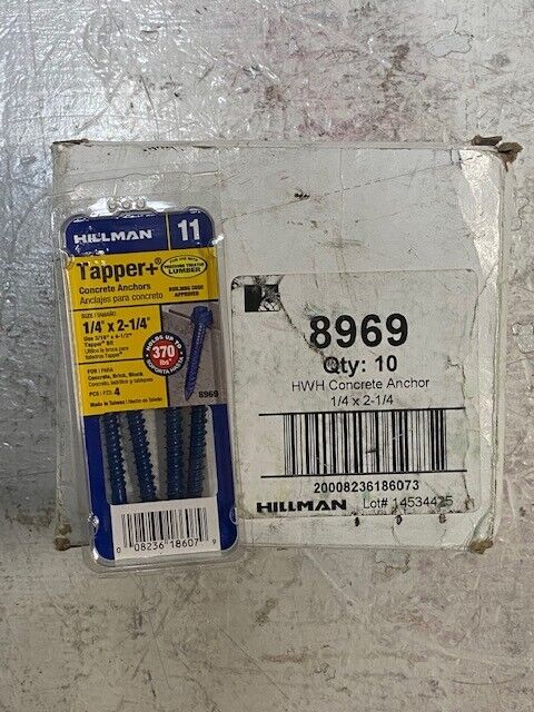 40pcs of Hillman Tapper 11 Concrete Anchors 1/4"x2-1/4" 10 Boxes of 4 (40 Qty)