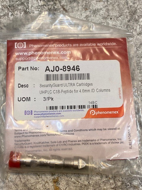 Phenomenex Security Guard Ultra Cartridges Pack of 3 UHPLC C18-Peptide AJ0-8946