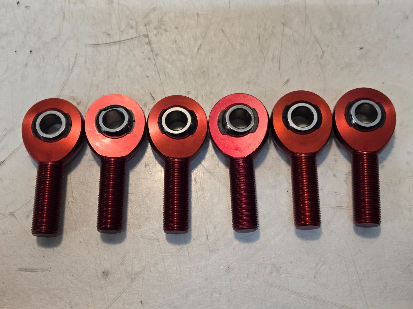 6 Quantity of Red Anodized Aluminum Rod Ends 1/2" Bore 5/8" Thread (6 Qty)