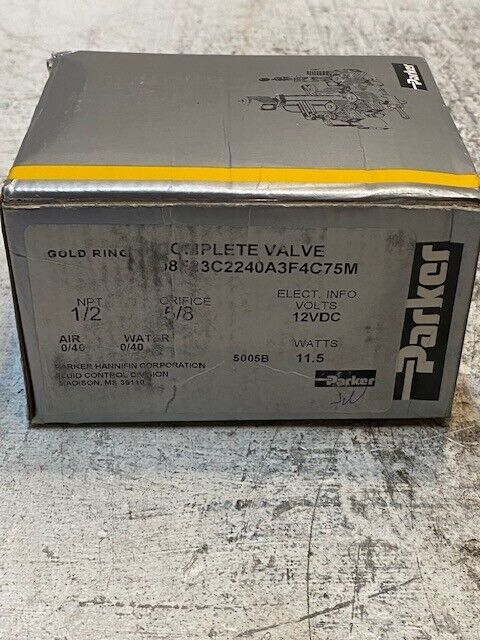 Parker Complete Valve 08F23C2240A3F4C75M | 1/2 NPT 12VDC 11.5 Watts