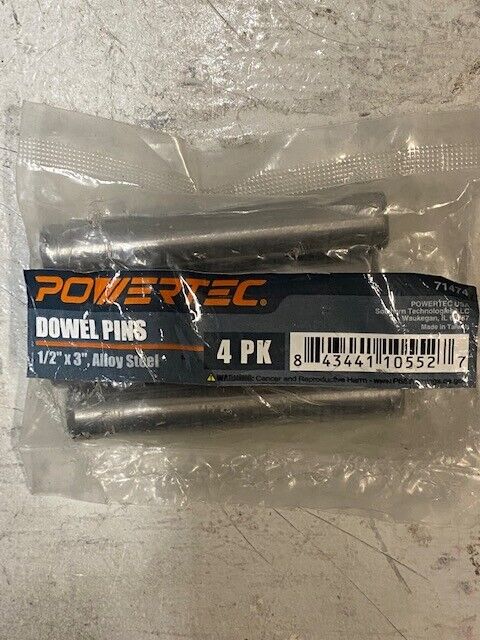 7 Packs of 4 Powertec 71474 Hardened Steel Dowel Pins 1/2" x 3" (28 Pieces)