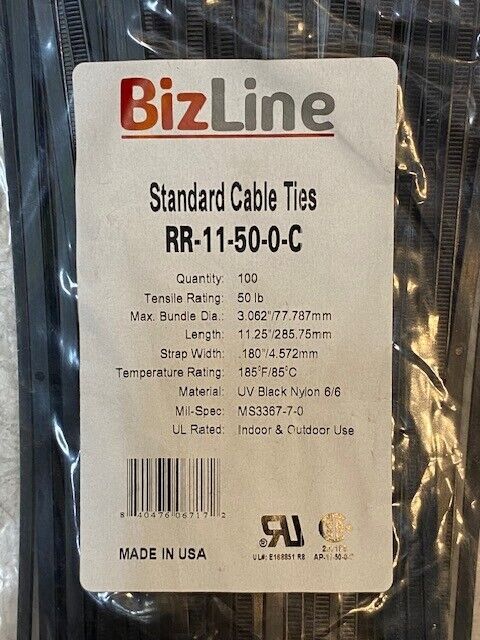 52 Bags of 100 Qty of BizLine Standard Cable Ties RR-11-50-0-C (5,200 Qty Total)