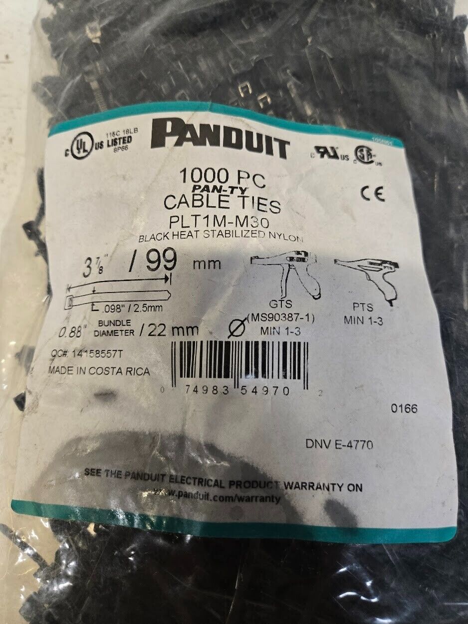 1000 Quantity of Panduit PLT1M-M30 Cable Ties 074983549702 (1000 Quantity)