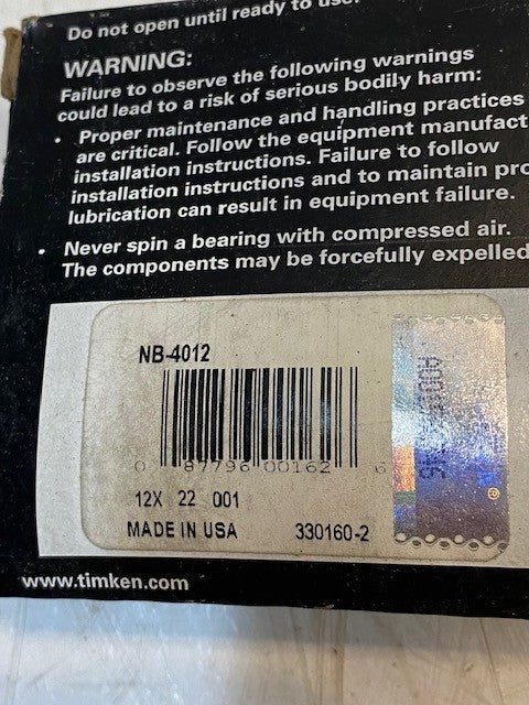 Timken Torrington Drawn Cup Shell Type Needle Non Thrust Roller Bearing NB-4012