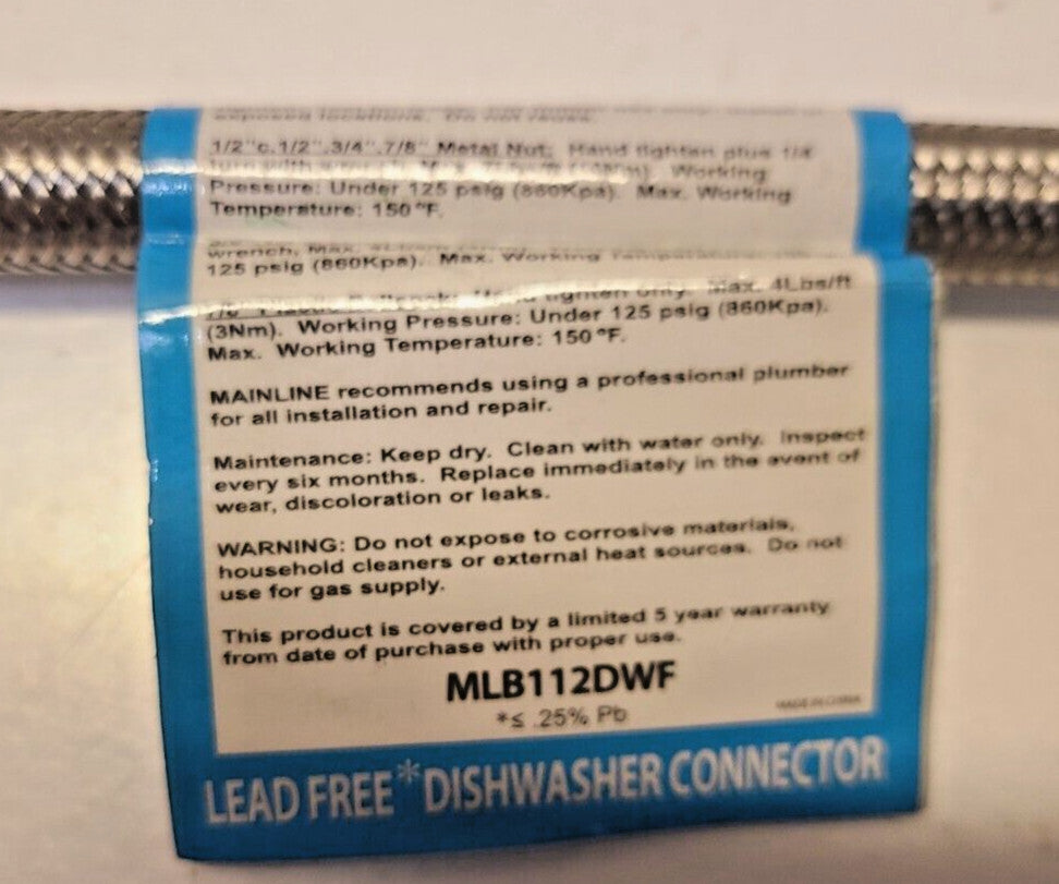 14 Qty of Mainline 3/8" x 3/8" Dishwasher Connectors 12" MLB112DWF (14 Qty)