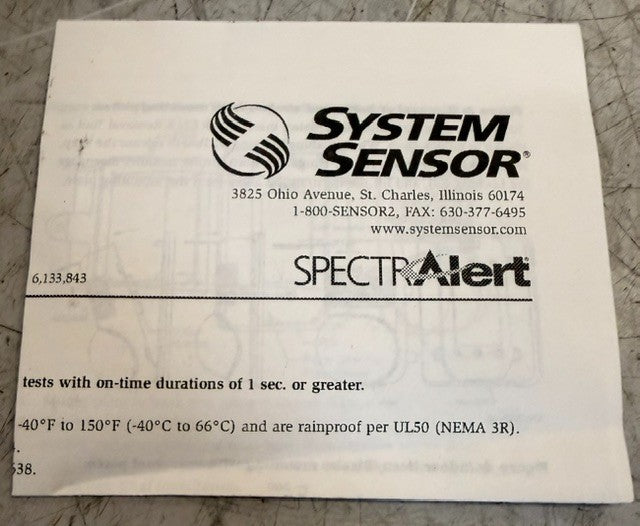System Sensor P12015K SpectrAlert Classic Horn Strobe Wall Mounted Fire Alarm