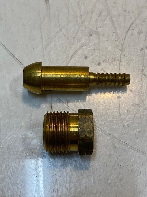 16 Quantity of Brass Hose Barb Fittings 2-3/8" L 22mm Thread 8mm Nose (16 Qty)