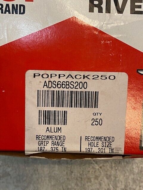 Pop Brand Blind Rivets ADS66BS200 Pack of 250 pcs POPPACK250