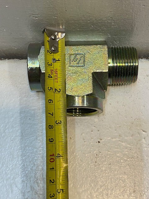 Hydraulic Tee 16 Fitting 33mm Male to 29mm Female 3-1/2" L 2-1/2" W