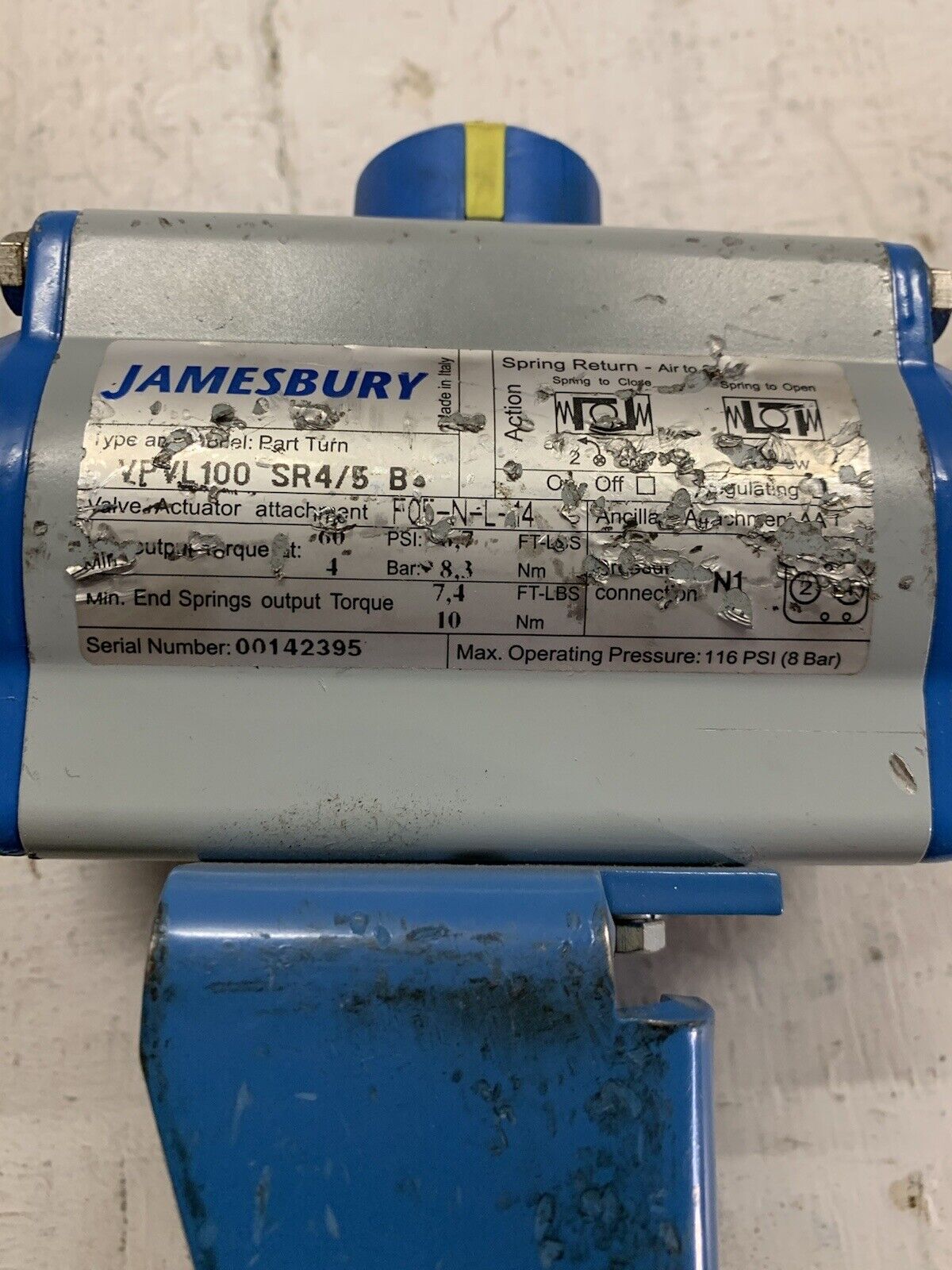 Jamesbury VPVL100 SR4/5 B C Valve Actuator Spring Return - FREE SHIPPING