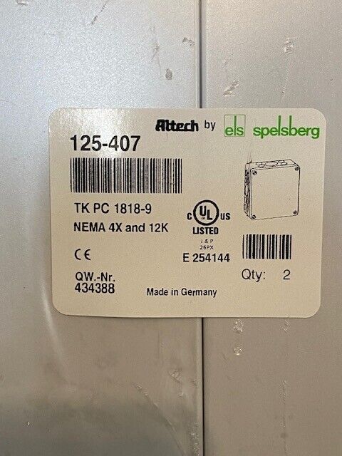 5 Qty of Altech Spelsberg Enclosures 125-407 TK PC 1818-9 Nema 4X and 12K -5 Qty