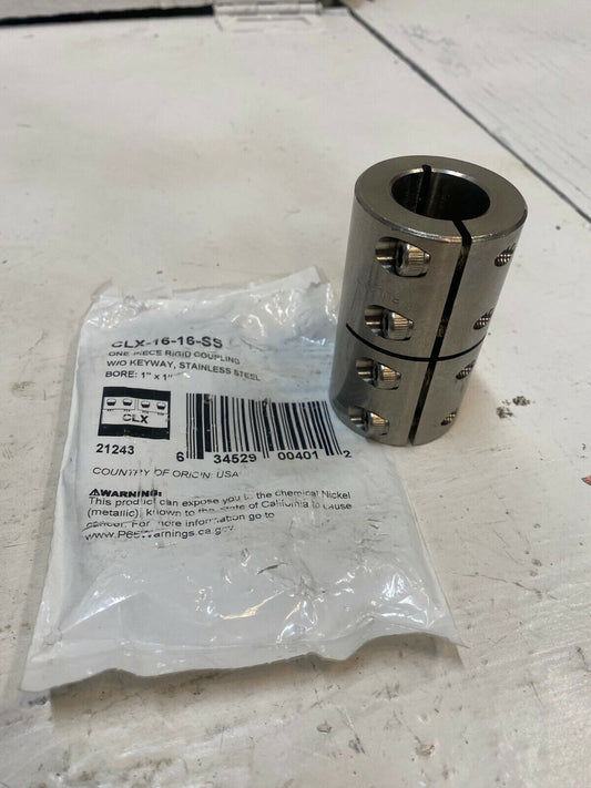 Ruland CLX-16-16-SS One Piece Rigid Coupling Stainless Steel Bore: 1" x 1"