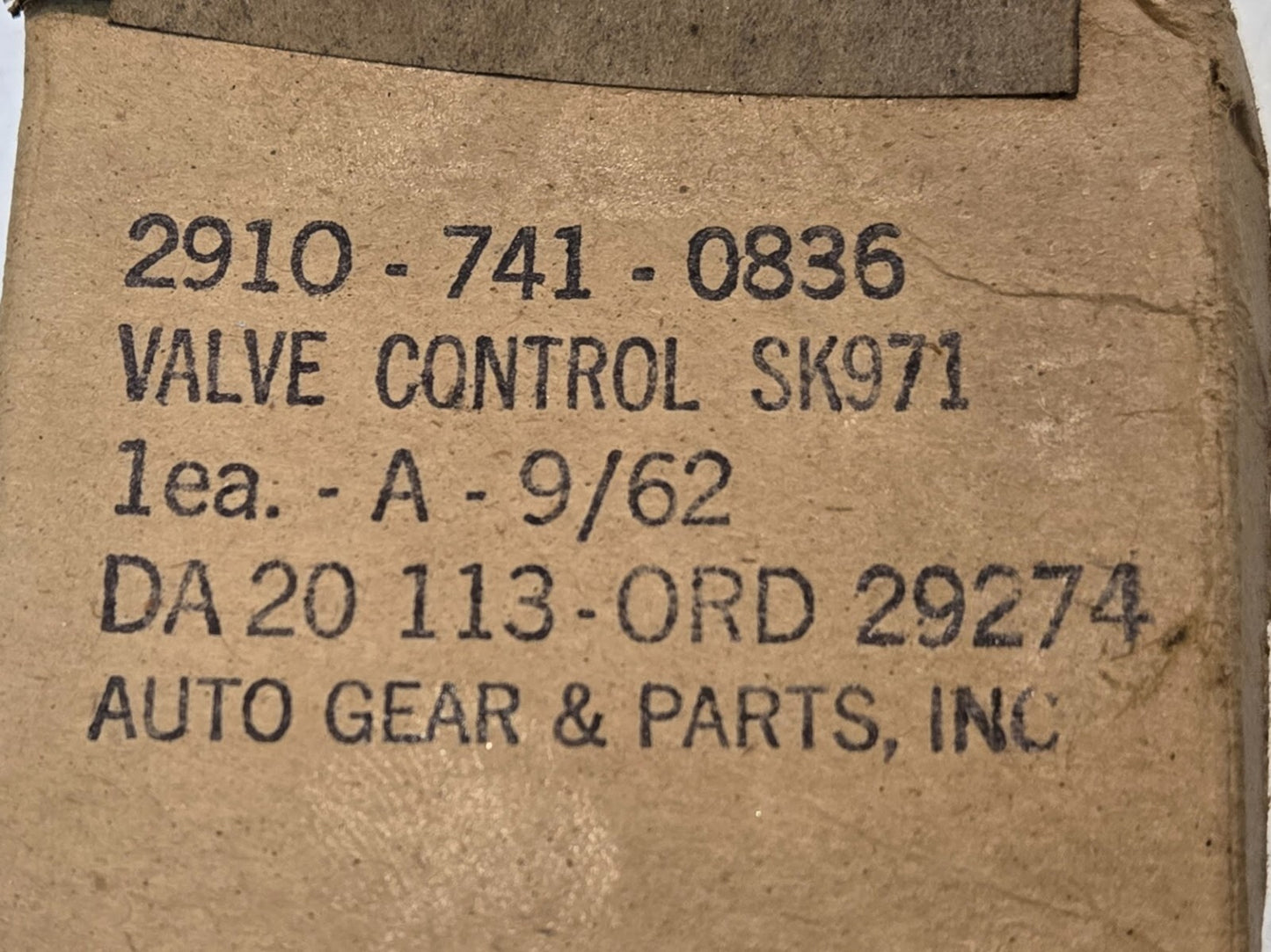 Auto Gear & Parts Valve Control SK971 | 2910-741-0836 | DA20 113-ORD 29274