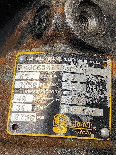 Grove Worldwide Variable Volume Pump PAVC65X2993A/11 | 3750 PSI 2800 RPM