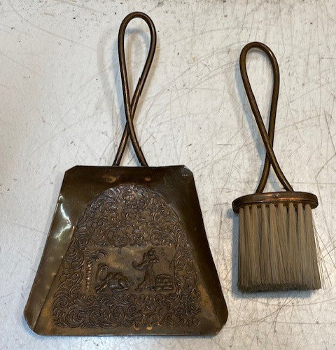 Antique Decorative Brass Crumb Dustpan & Sweeper Set