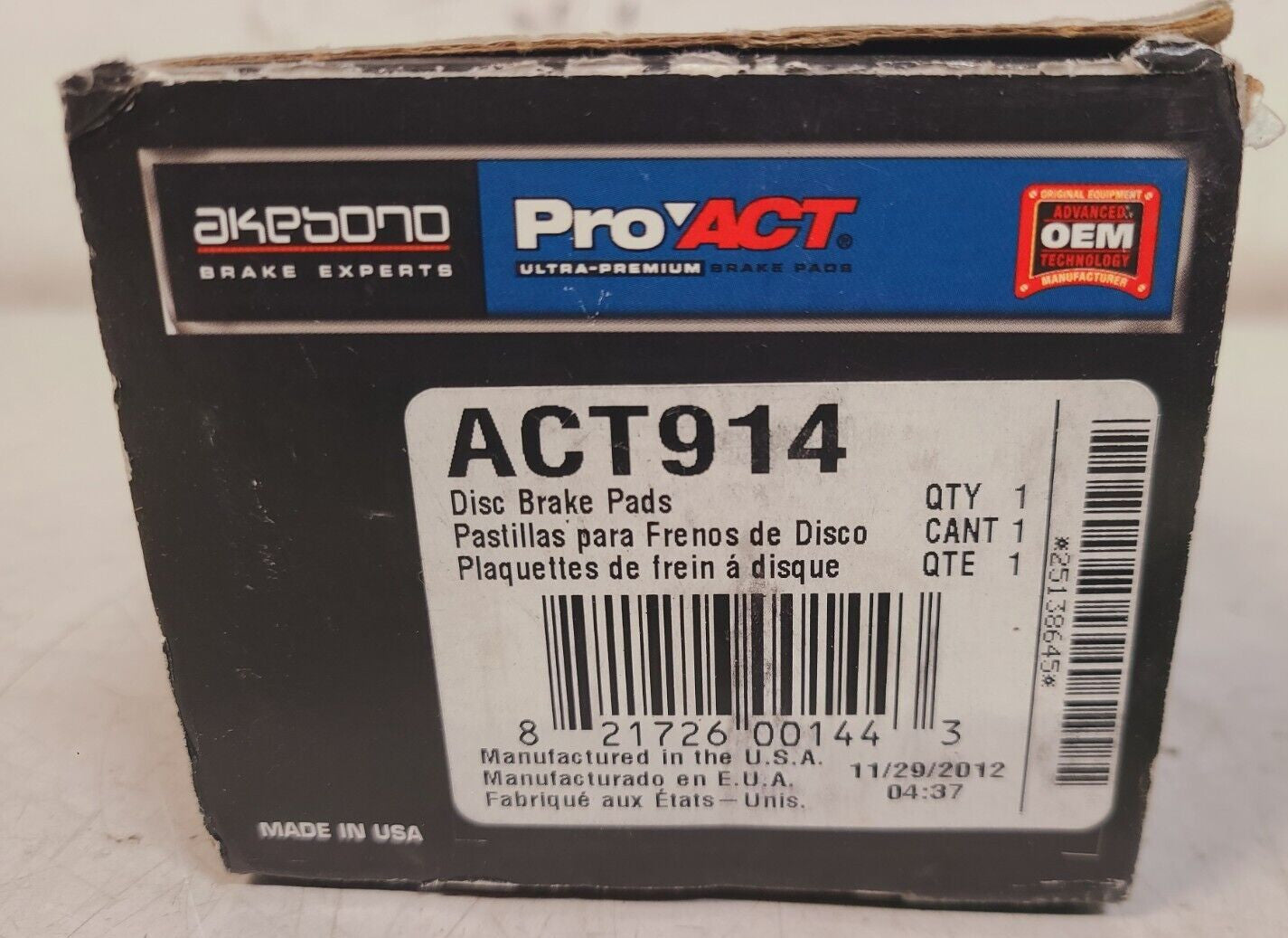Akebono Proact Ultra Premium Disc Brake Pad Kit AK ACT564H FF