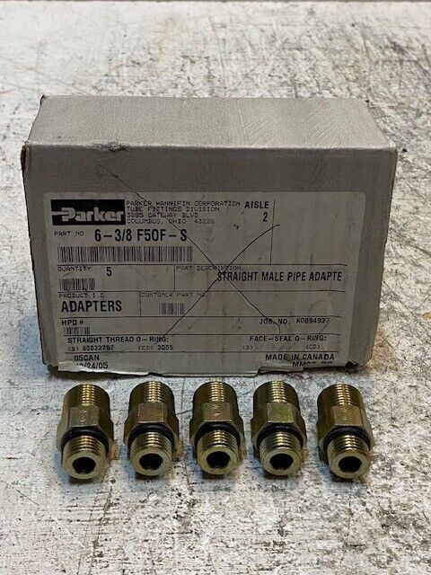 5 Quantity of Parker Straight Male Pipe Adapters 6-3/8F50F-S (5 Quantity)