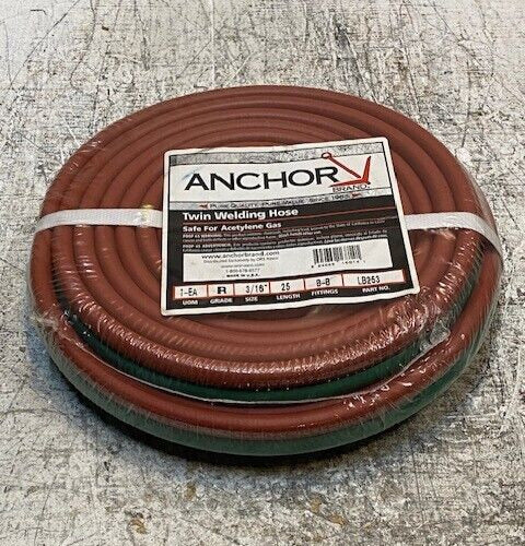 Anchor Twin Welding Hose LB253 | 3/16" 25ft Grade R Fittings B-B