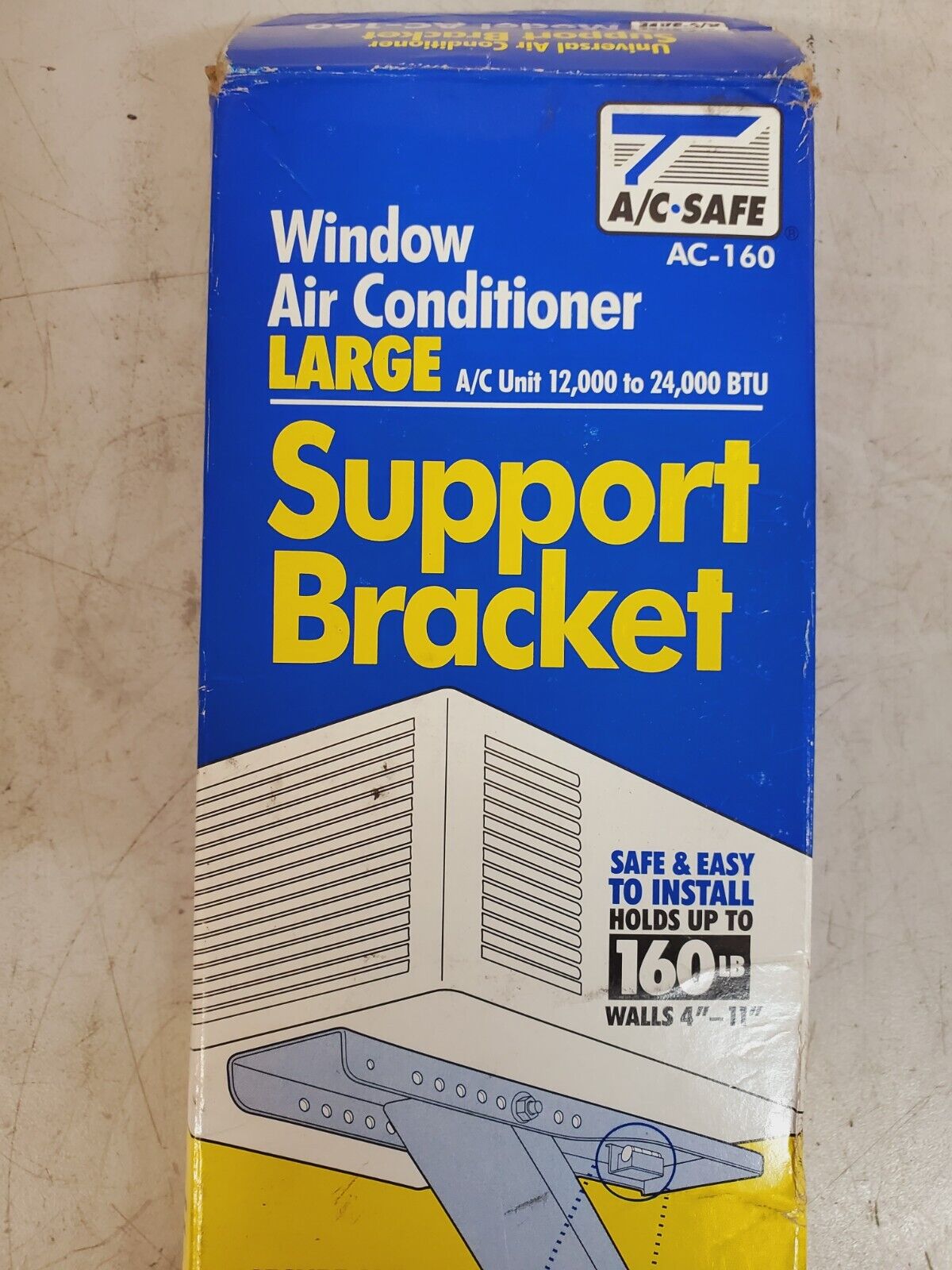 A/C Safe Support Bracket for Window Air Conditioner AC-160 | 160Lb | Walls 4-11"