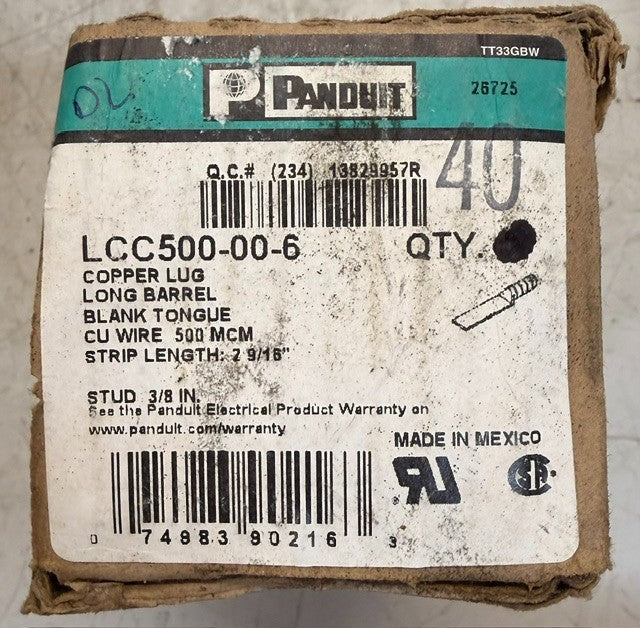 5 Count Panduit Pan-Lug Copper Compression Lugs Blank Tongue LCC500-00-6