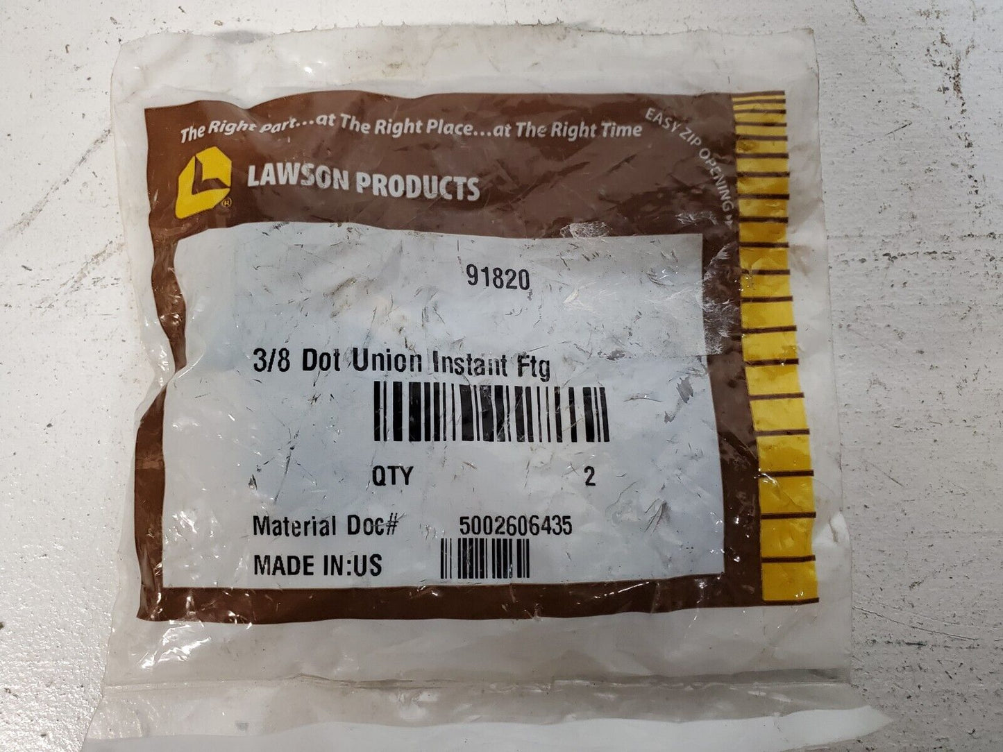 2 Qty of Lawson Products 3/8 Dot Union Instant Ftg | 91820 | 5002606435 (2 Qty)