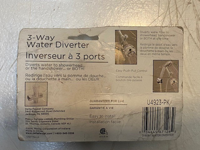 Delta Universal Showering 3-Way Water Diverter U4923-PK