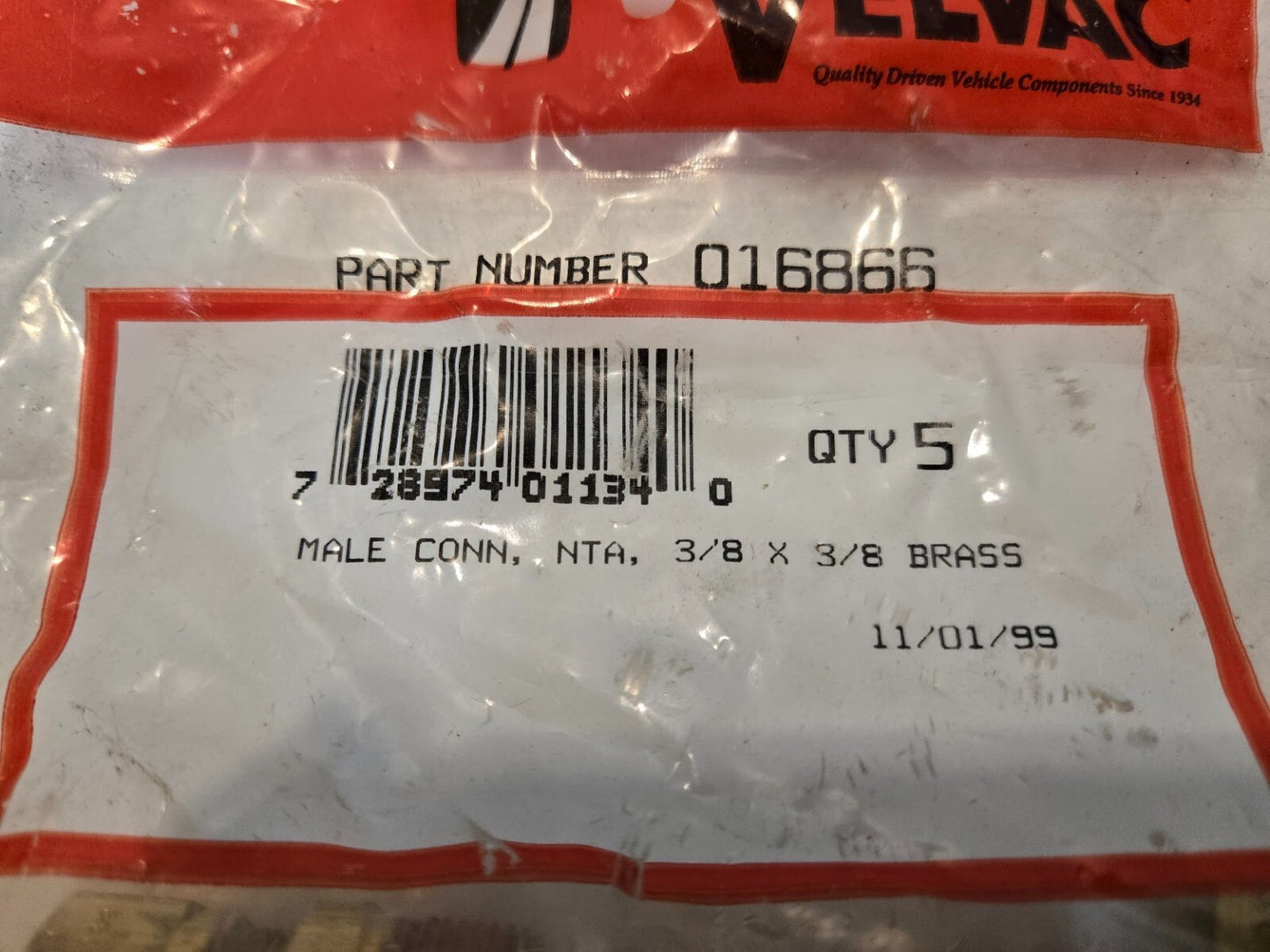 15 Quantity of Velvac 016866 Nylon Air Brake Tube Fitting 3/8"x3/8" (15 Qty)