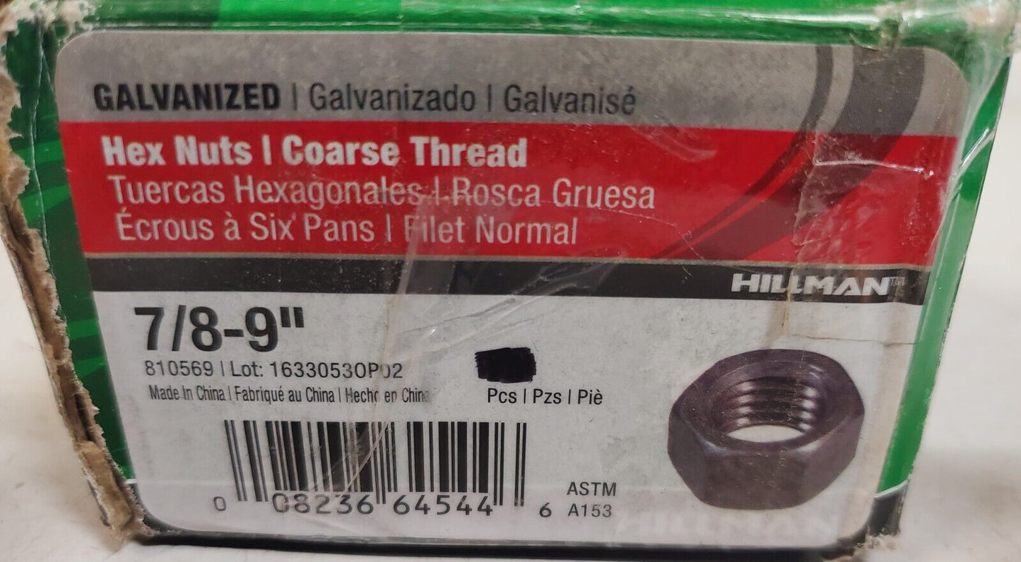 20 Quantity of Hillman Hex Nuts  # 18-24 | 810569 | 3450506 | 7/8-9" (20 Qty)