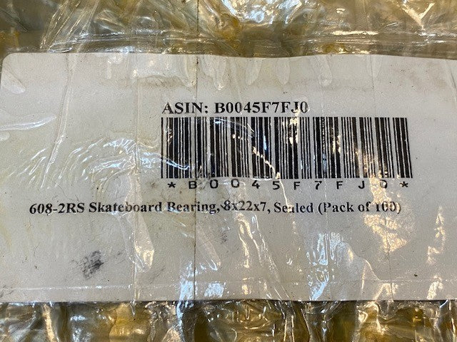 Pack of 100 ASIN Skateboard Bearings 608-2RS | 8x22x7mm | B0045F7FJ0