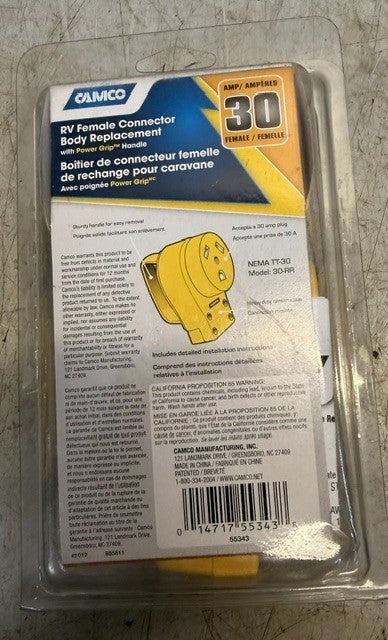 Camco Power Grip 30-Amp RV Female Connector Body 30-RR Electrical Plug