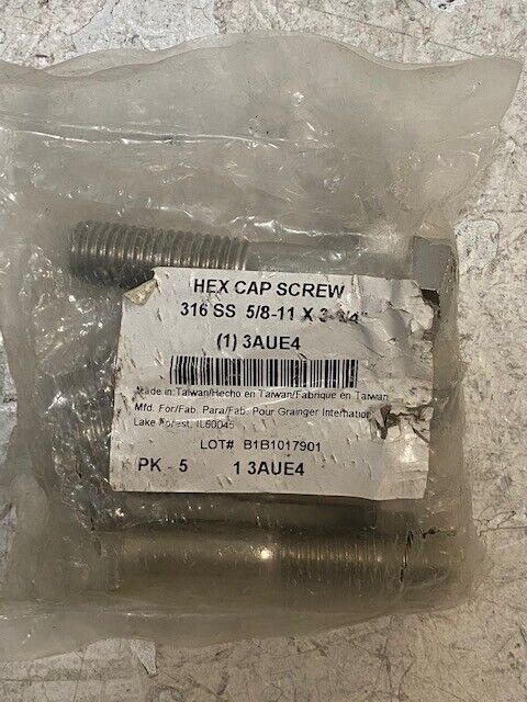 3AUE4 | 10-Pack Hex Cap Screws 316 SS 5/8-11x3-1/4"