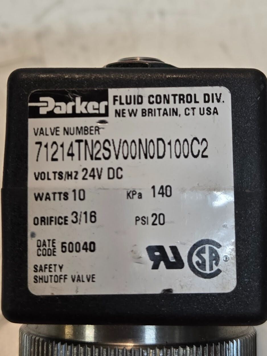 Parker Solenoid Valve 1/4" NPT Teflon 71214TN2SV00N0D100C2 | 140 KPa | 20 PSI