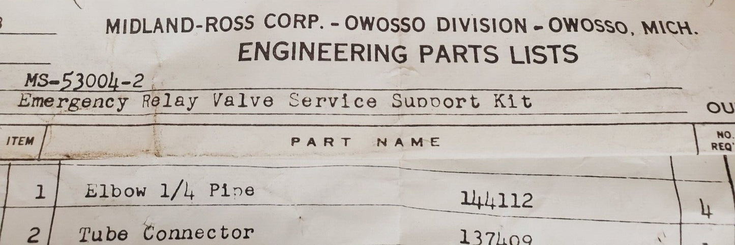 Midland Emergency Relay Valve Service Support Kit SN-3713-G | MS-53004-2