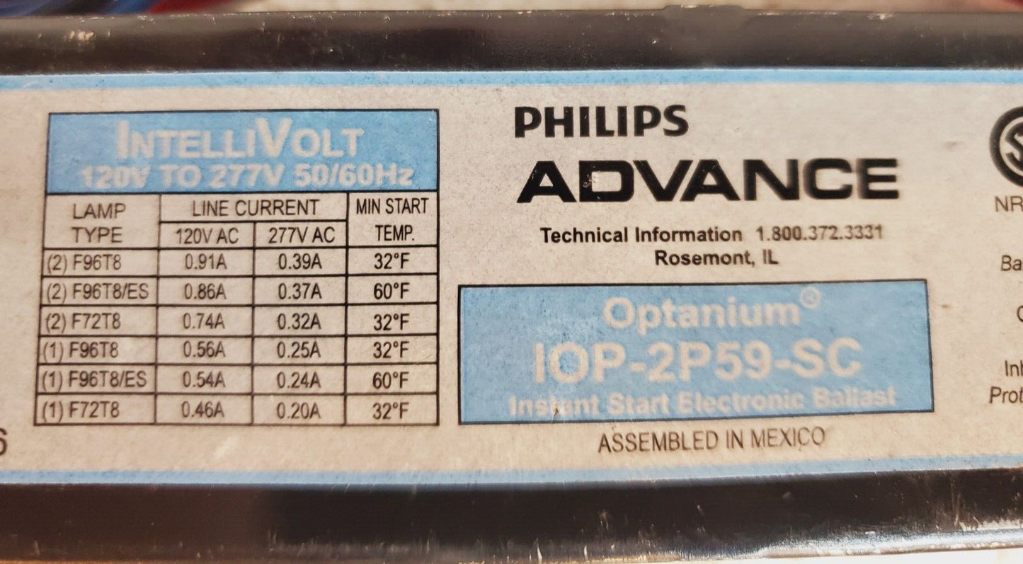 2 Quantity of Philips Advance Fluorescent Ballasts IOP-2P59-SC (2 Qty)